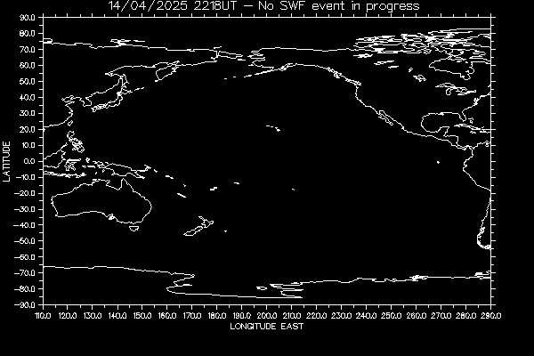 Current HF Fadeout Warning World map