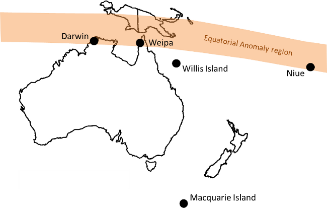 ASWFC Ionospheric Scintillation Monitor (ISM) sites