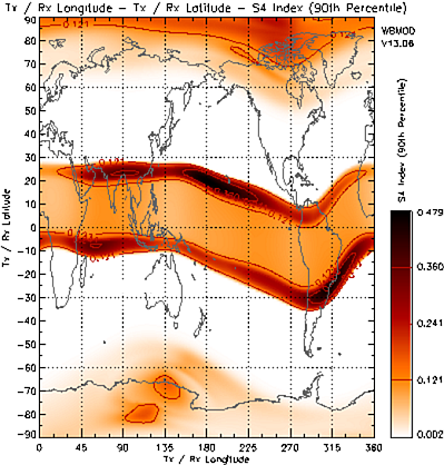 S4 Scintillation index at GPS L1 assuming 23 Local Time everywhere