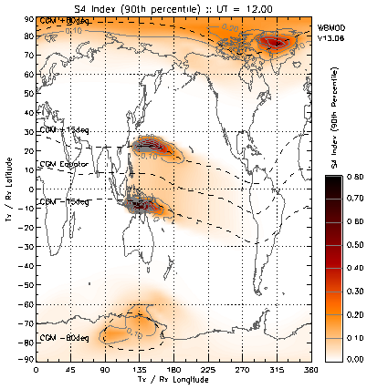 S4 Scintillation index at GPS L1 assuming 12UT everywhere